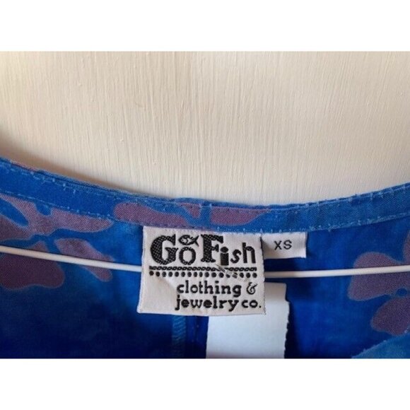 Go Fish Blue Batik Flower Shift Beach Dress Size XS - Picture 3 of 6